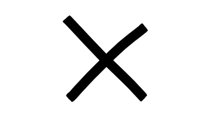 Obraz premium A black cross or X mark, drawn with a brush, with little dots inside it, on a transparent background.