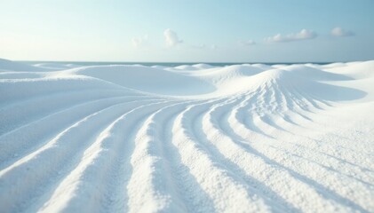 Deep wave lines carved in brilliant white sand; granular detail visible , summer texture, shore