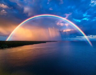 Generated image  A surreal and uplifting scene is created by vibrant colors painted across sky, giving double