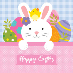 easter card with cute bunny and chick