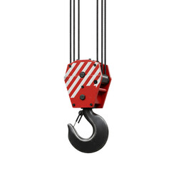 3D Industrial Crane Hook and Pulley System on Transparent Background
