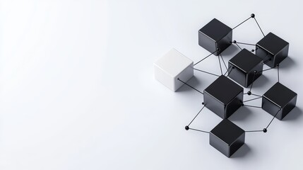 Abstract arrangement of black and white blocks connected by lines, symbolizing diversity, connection, and modern design.