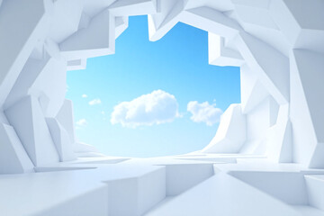 white room with a blue sky in the background