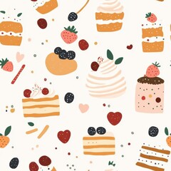 Delicate meringue pieces scattered in a seamless pattern, perfect for elegant designs and sweet-themed projects.