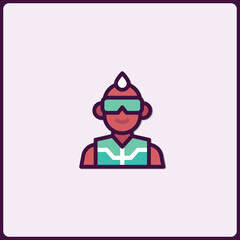 Stylish cartoon character wearing goggles for watersports and adventure activities