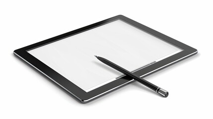 Digital Tablet & Stylus on White.