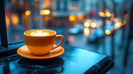 Warm coffee, city view