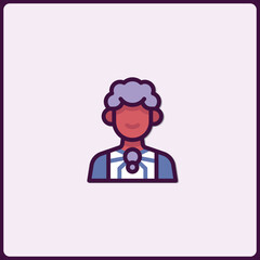 Cartoon illustration of an avatar icon with a stylized elderly figure
