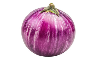 A Vibrant Purple Eggplant, Showcasing Natures Artistry With Its Unique Striped Pattern Against A Pure Isolated on Transparent Background