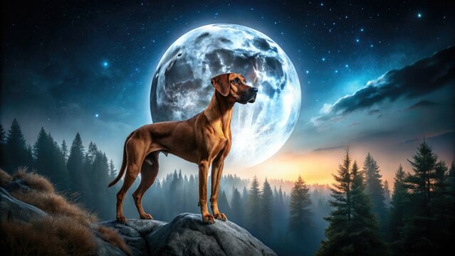 Majestic Ridgeback, moonlit hunt: stunning Fuchsjagd canine photography.