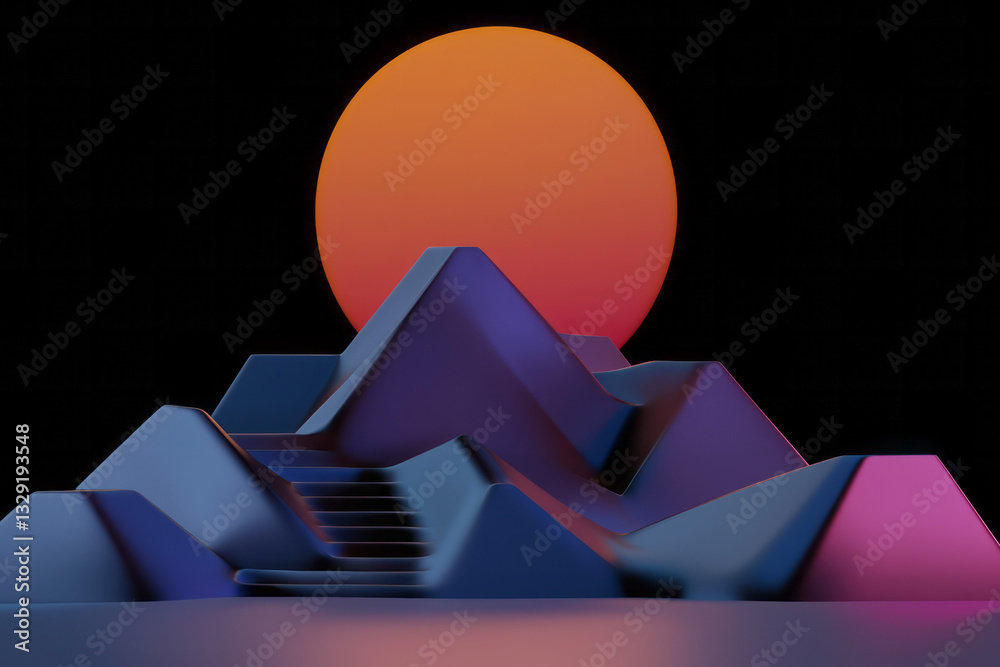 Aufkleber a 3d image of a mountain with a sun in the background