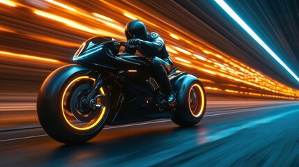 Obraz premium Urban tunnel motorcycle racing dynamic nighttime action scene