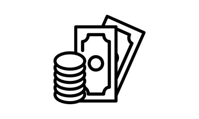  Dollars and gold coins stack. Wealth and banking icon. 