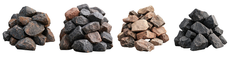 Obraz premium A diverse collection of natural rocks and boulders of various sizes shapes and colors arranged in piles and stacks showcasing the textured and rugged of these geological elements
