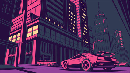 Futuristic Cyberpunk Cityscape with Neon Lights – Sci-Fi Skyline Vector