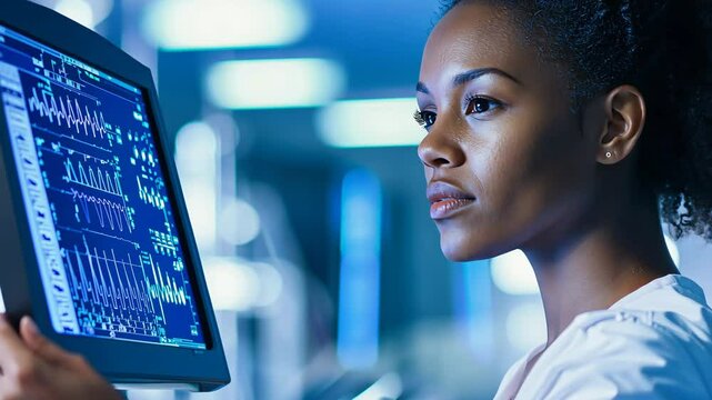 A female athlete undergoes a cardiopulmonary evaluation while running on a treadmill.