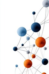 Abstract design featuring interconnected colorful spheres and lines, symbolizing networks, relationships, and connections.