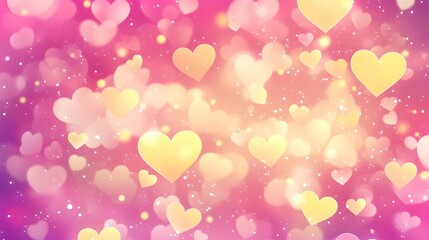 Glowing Pink and Yellow Heart-Shaped Bokeh Lights.