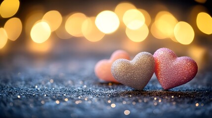 Glowing Pink and Yellow Heart-Shaped Bokeh Lights.