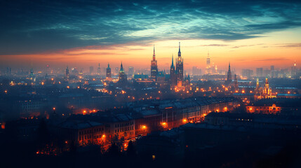 Fototapeta premium Amazing nighttime cityscape of Warszawa, the capital city of Poland