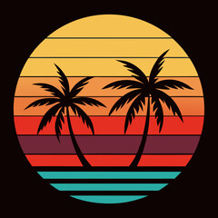 retro sunset beach palm trees  vector t shirt design