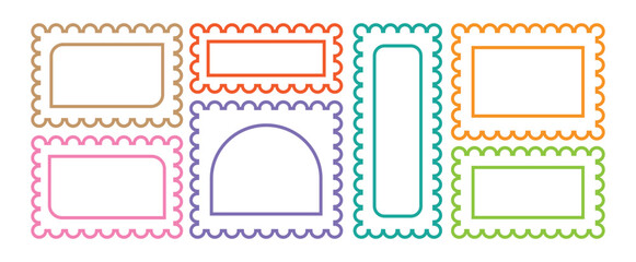 Set of Glass frames with zigzag edge, scallop edge shape. Rectangle shape frame with zigzag edge. for Frame, Stamp, Template, Promo Design,
