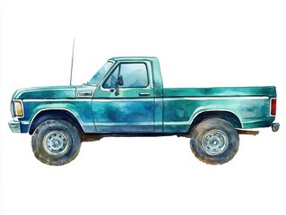 Vintage Blue Pickup Truck Watercolor Illustration for Artistic and Creative Projects