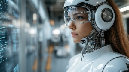 Futuristic robot interaction modern lab digital art sci-fi close-up