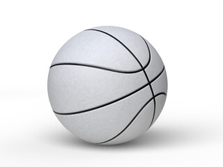 Blank white leather basketball ball realistic mock up. Template sports game rubber accessory empty ball sphere isolated on background. Sports design element, leisure activities, hobby. 3d rendering