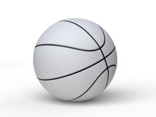 Blank white leather basketball ball realistic mock up. Template sports game rubber accessory empty ball sphere isolated on background. Sports design element, leisure activities, hobby. 3d rendering
