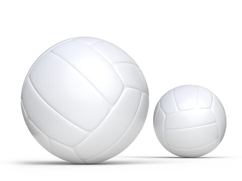 Blank white leather volleyball ball realistic mock up. Template sports game rubber accessory empty ball sphere isolated on background. Sports design element, leisure activities, hobby. 3d rendering