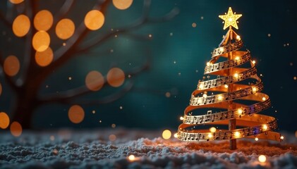 Music notes shaped as a Christmas tree, festive decoration , background, texture, colorful