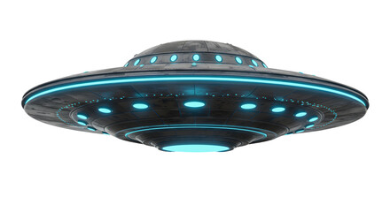 High-Tech Alien UFO Flying Saucer On Transparent Background
