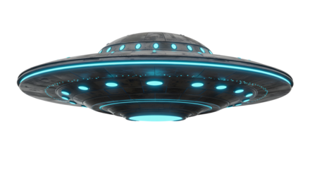 High-Tech Alien UFO Flying Saucer On Transparent Background
