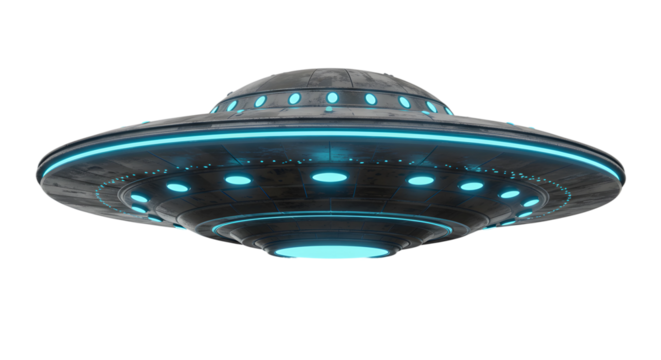 High-Tech Alien UFO Flying Saucer On Transparent Background
