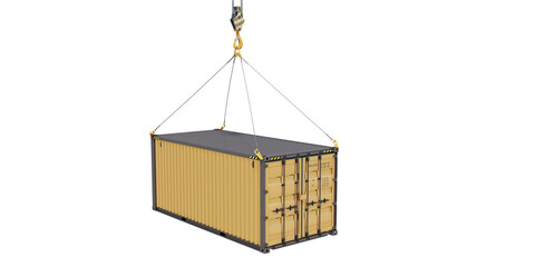 Crane hook equipped with wire rope slings (lifting loops) for lifting heavy containers. Isolated on a white background. 3D Illustration.