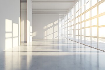 Fototapeta premium Modern office interior with large glass wall and empty white wall for mockup or copy space. 3D Rendering