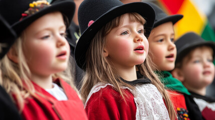 St. david's day celebration with children in traditional welsh dress