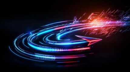 Experience the Future with This Captivating Abstract Neon Light Lines Background Featuring a Dynamic Upward Arrow Illuminated in Bold, Vibrant Colors Full of Energy
