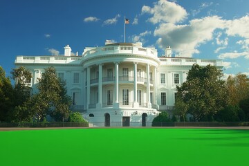 Obraz premium Rear view of the White House surrounded by lush greenery