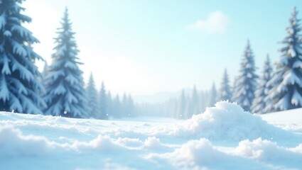 Fototapeta premium Winter backdrop featuring a mound of snow and a blurred landscape.