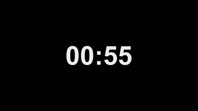 countdown video One minute countdown animation from 60 seconds to 0 seconds on a transparent background, 60 seconds countdown video in 4k, One minute countdown timer with alpha channel, countdown