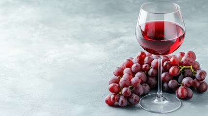A visually stunning arrangement of a glass of red wine alongside fresh grapes captures the essence of indulgence and the finer things in life, perfect for elegant dining experiences.