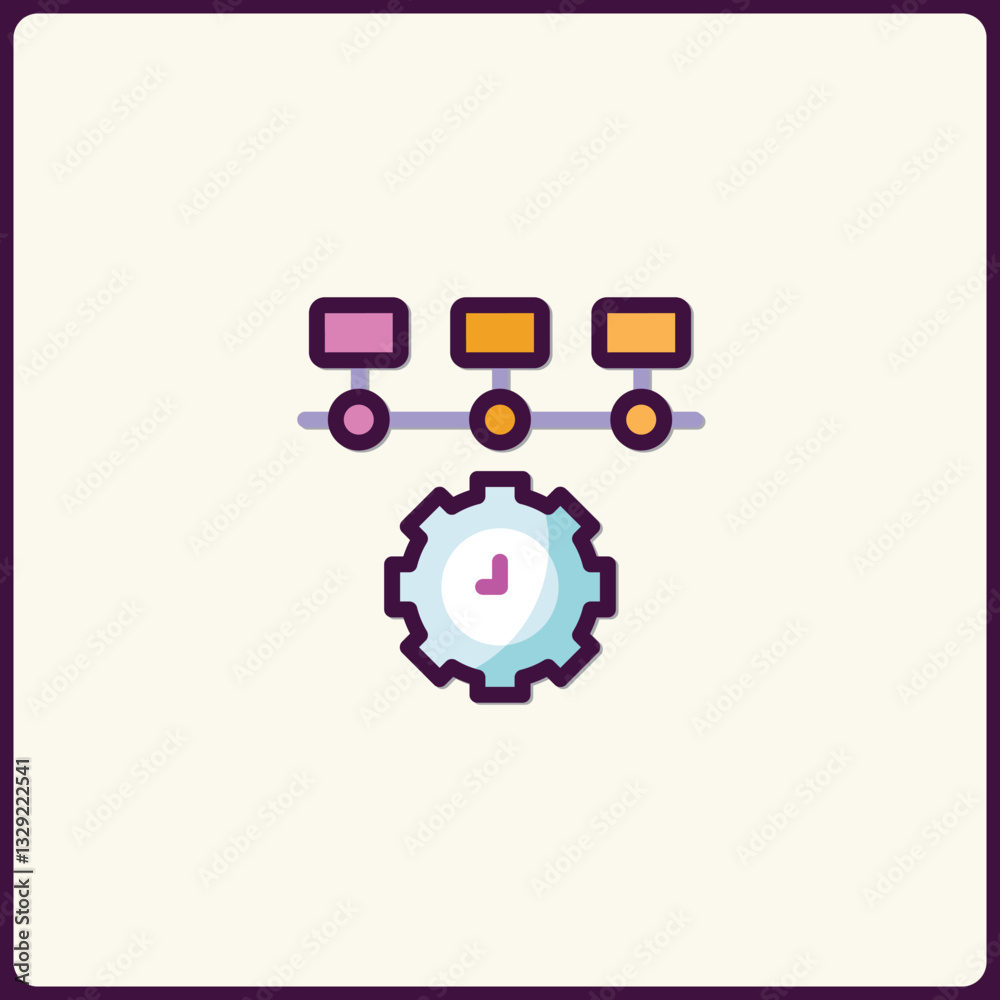 Poster streamlined workflow process with synchronized timing mechanism visual icon
