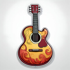 Fototapeta premium A Vibrant Acoustic Guitar Adorned With Swirling, Fiery Designs, Ready To Unleash A Passionate Melody, Showcasing A Bold Artistic Style With A Clean, Graphic Background