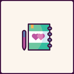 Colorful stationery icon displaying notebook and pen for creative writing