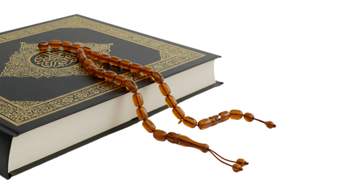 Holy Quran Book with Amber Prayer Beads Islamic Religion text calm hope amen gold life faith peace  