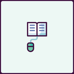 E-learning concept icon with book connected to mouse illustration