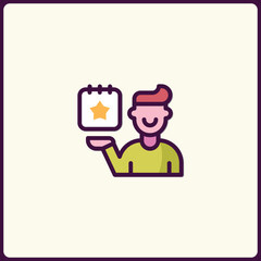 Cartoon person holding calendar with a star marking an important date icon