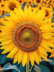 Fototapeta premium Sunflower Field Close-up for Summer Bloom.